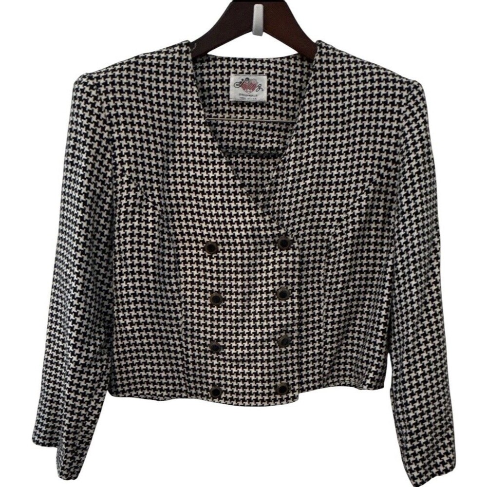 Vintage Lanz 80’s black & white houndstooth cropped button jacket long sleeve M